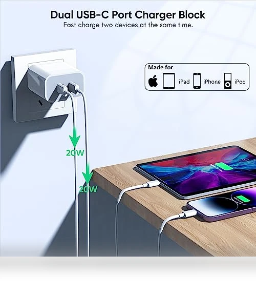 Dual USB C Charger Block with Lightning Cable — Lightning, Shenzhen Jiaxingyuan Technology Co., Ltd.
