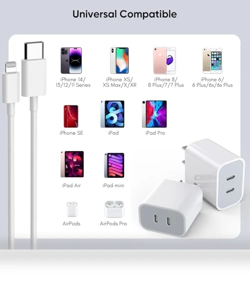 Dual USB C Charger Block with Lightning Cable — Lightning, Shenzhen Jiaxingyuan Technology Co., Ltd.