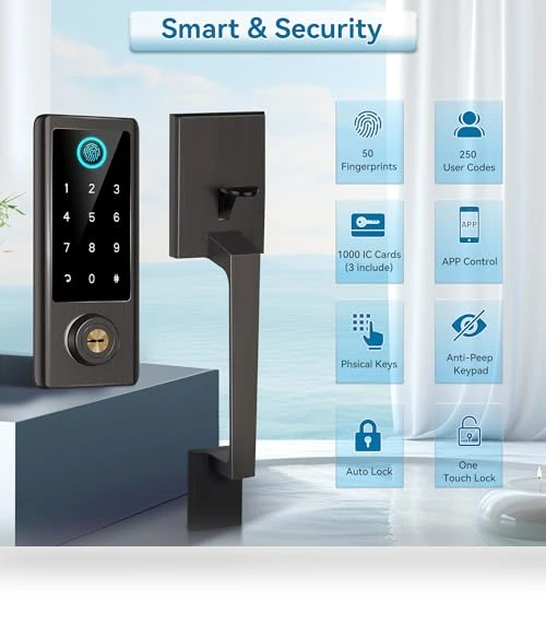 Fingerprint Door Lock with Handle Sets — Keyless Entry, BEBASIA