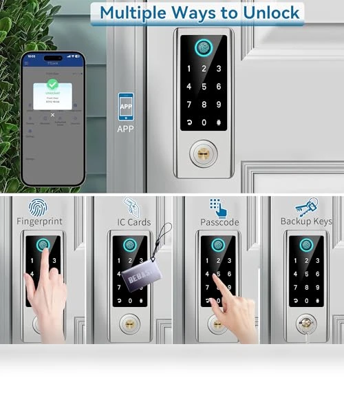 Smart Fingerprint Door Lock with Handle Set — Keyless Entry, BEBASIA