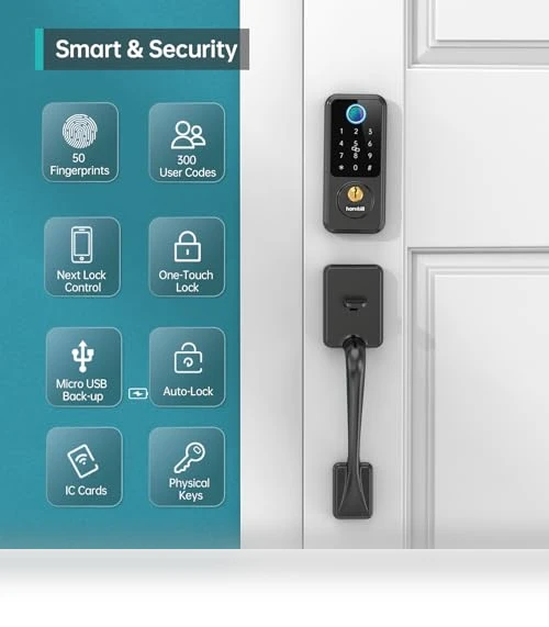 Smart Lock Front Door - Keyless Entry Door Lock with Handle Set — Biometric Security, hornbill