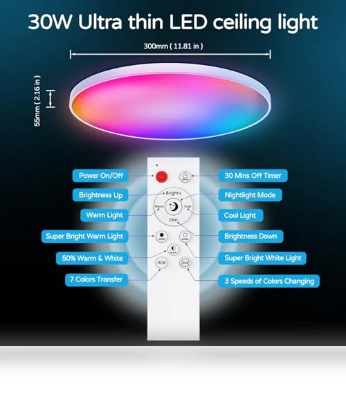 Smart RGB Ceiling Light — Overhead Lighting, KYFGDLA