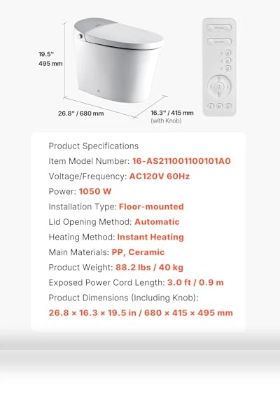 Smart Toilet with Heated Seat and Auto Freshening System — Bathroom Essentials, VEVOR