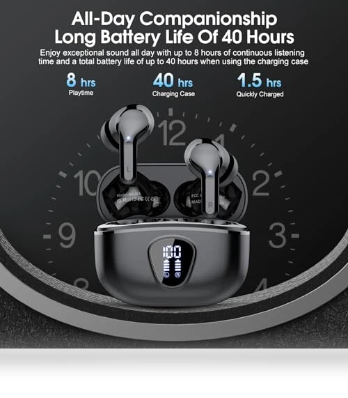 Wireless Earbuds with ENC Noise Cancelling Mic — In-Ear Headphones, BESNOOW