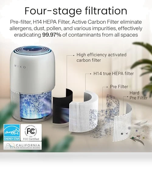 Air Purifier with 3-in-1 HEPA Filter & Sleep Mode — HEPA Air Purifiers, MIKO