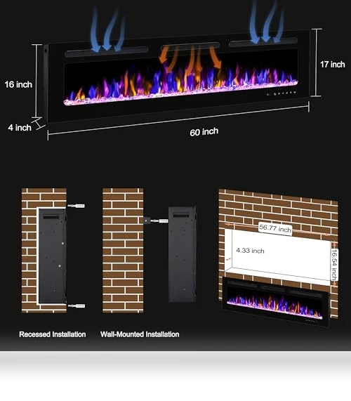 Electric Fireplace Wall Mounted and Recessed with Remote Control — Electric Heating Solutions, BETELNUT