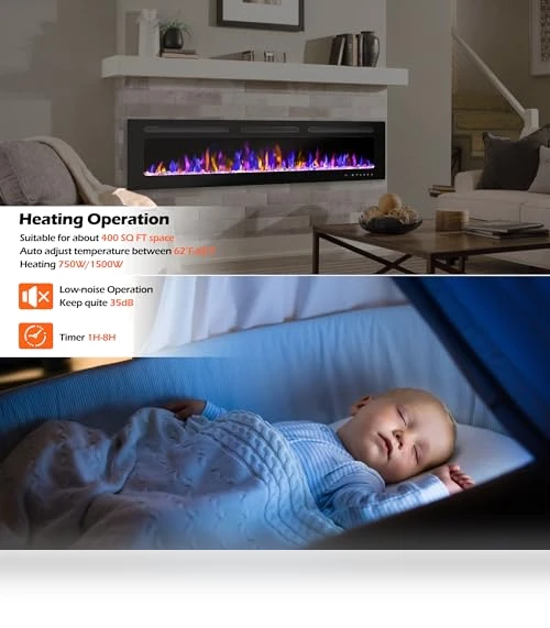 Electric Fireplace Wall Mounted and Recessed with Remote Control — Electric Heating Solutions, BETELNUT