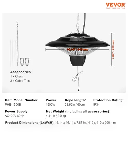Hanging Patio Heater — Patio Heaters, VEVOR
