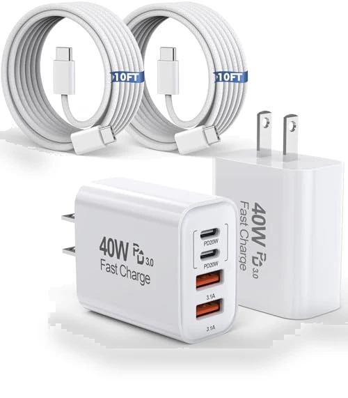 10FT USB C to C Woven Cable with 40W 4 Port PD&AC Charger Block — Chargers, Shenzhen Xihuida Electronics Co., Ltd.