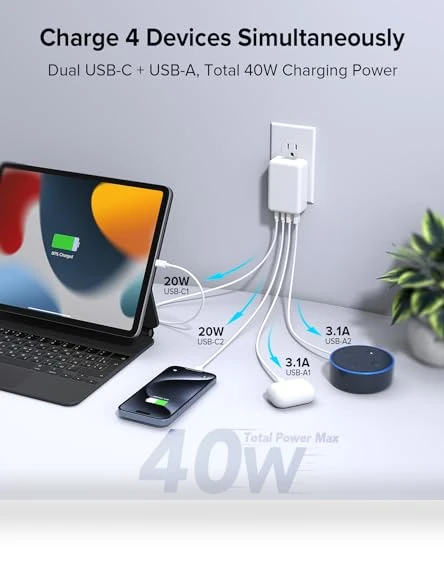 40W 4-Port Foldable USB C Wall Charger — Chargers, Qwinjwin