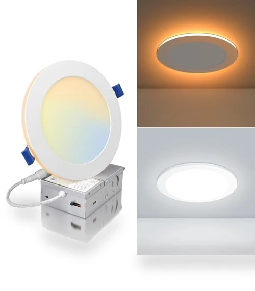6 Inch 5CCT LED Recessed Ceiling Light with Night Light — Trim, ECOELER