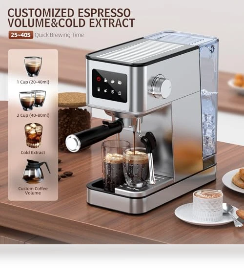 Compact Espresso Maker with Steam Milk Frother — Espresso Machines, QJA