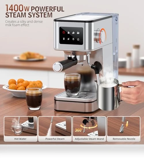 Compact Espresso Maker with Steam Milk Frother — Espresso Machines, QJA