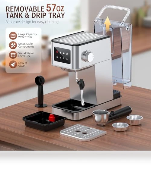 Compact Espresso Maker with Steam Milk Frother — Espresso Machines, QJA