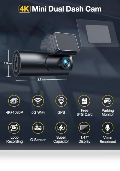 Dash Cam Front and Rear Camera — Rearview Cameras for Cars, GKU
