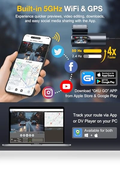 Dash Cam Front and Rear Camera — Rearview Cameras for Cars, GKU