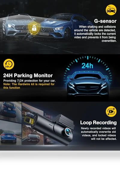 Dash Cam Front and Rear Camera — Rearview Cameras for Cars, GKU