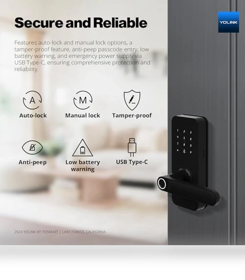 Smart Lever Lock with Fingerprint, Keypad, IC Card and App Control — Smart Home Security, YoLink