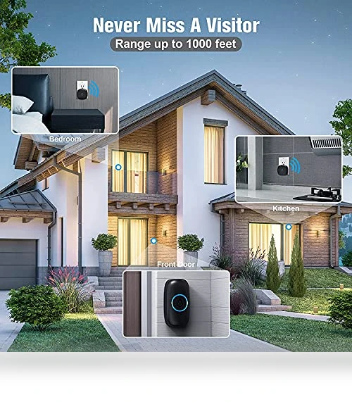 Wireless Doorbell with 3 Receivers 2 Push Buttons — Kits, SECRUI