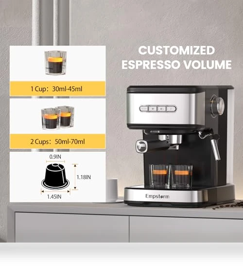 2-in-1 Coffee Maker with Milk Frother Steam Wand — Espresso Machines, Empstorm