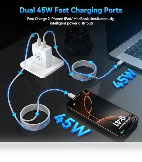 45W Dual USB C Fast Charger Block with 10FT Cable — Cables, Shenzhen Xihuida Electronics Co., Ltd.