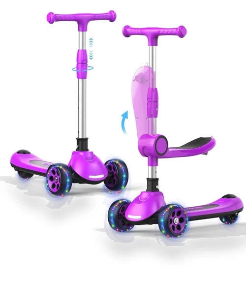 Adjustable Height Kids Kick Scooter with Removable Seat — Balance Bikes, EVLIQUIL