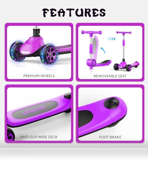Adjustable Height Kids Kick Scooter with Removable Seat — Balance Bikes, EVLIQUIL