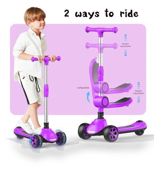 Adjustable Height Kids Kick Scooter with Removable Seat — Balance Bikes, EVLIQUIL