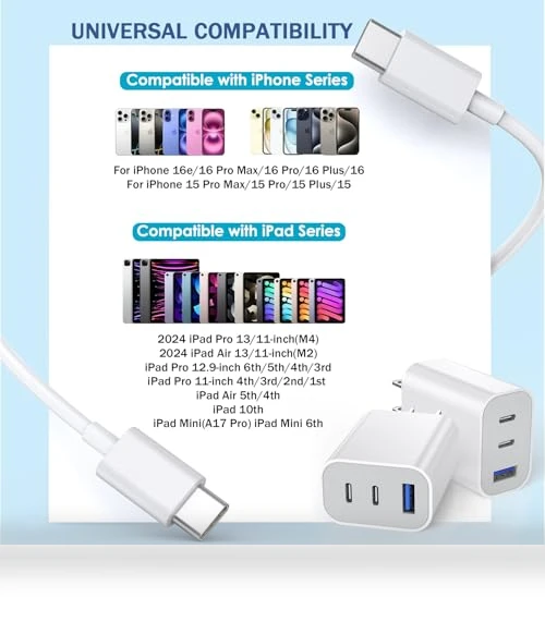 Fast Charging 3-Port USB C Charger Block with 10FT Cable — Chargers & Adapters, Shenzhen Jiaxingyuan Technology Co., Ltd.