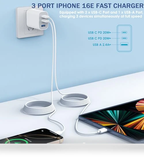 Fast Charging 3-Port USB C Charger Block with 10FT Cable — Chargers & Adapters, Shenzhen Jiaxingyuan Technology Co., Ltd.