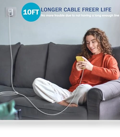 Fast Charging 3-Port USB C Charger Block with 10FT Cable — Chargers & Adapters, Shenzhen Jiaxingyuan Technology Co., Ltd.