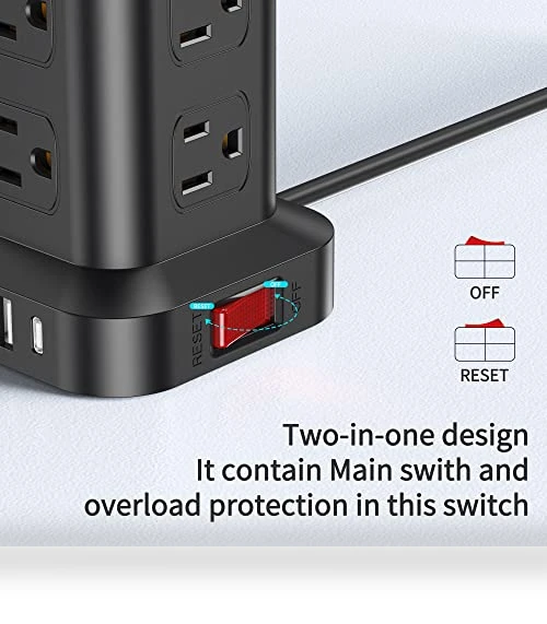 Surge Protector Power Strip Tower with USB Ports — Power Solutions & Surge Protection, SMALLRT