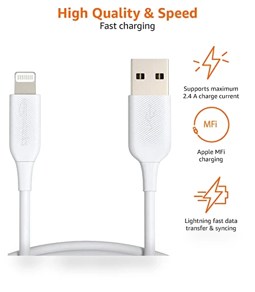 USB-A to Lightning Charger Cable — Lightning, Amazon Basics