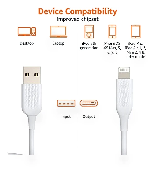 USB-A to Lightning Charger Cable — Lightning, Amazon Basics