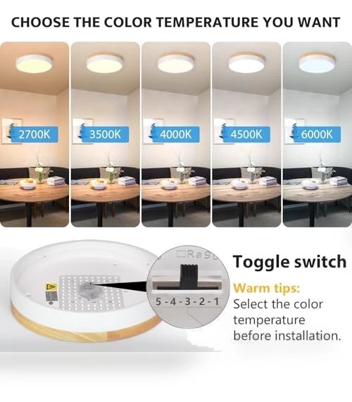 Dimmable LED Close to Ceiling Light with Minimalist Wood Oak Design — Overhead Lighting, WOKNOS