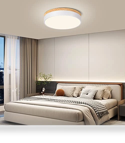 Dimmable LED Close to Ceiling Light with Minimalist Wood Oak Design — Overhead Lighting, WOKNOS