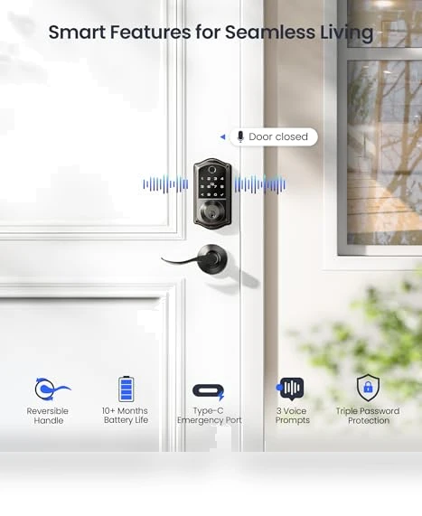 Fingerprint Smart Lock with 2 Lever Handles — Deadbolts, Veise