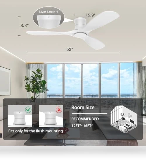 52” Wood Smart Flush Mount Ceiling Fan with Lights and Remote — Ceiling Fan Wall Controls