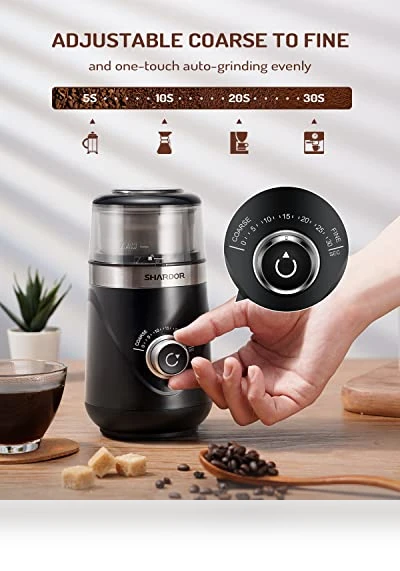 Upgraded Adjustable Coffee Grinder Electric — Electric Blade Coffee Grinders, SHARDOR
