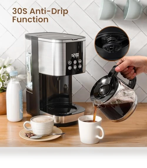 10-Cup Drip Coffee Maker with LED Display & Touch Screen — Coffee Makers, Kismile