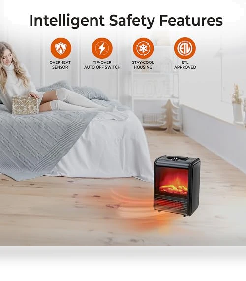 Electric Mini Fireplace Space Heater — Portable Heating Solutions, Comfort Zone