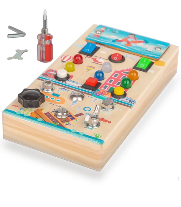 LED Busy Board Wooden Sensory Toy — Infant & Early Childhood Playthings, Sewing