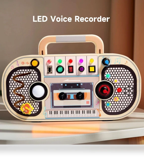 Wooden Sensory Toy with Dictaphone, Music, and LED Lights — Infant & Early Childhood Playthings, Baby cheetah