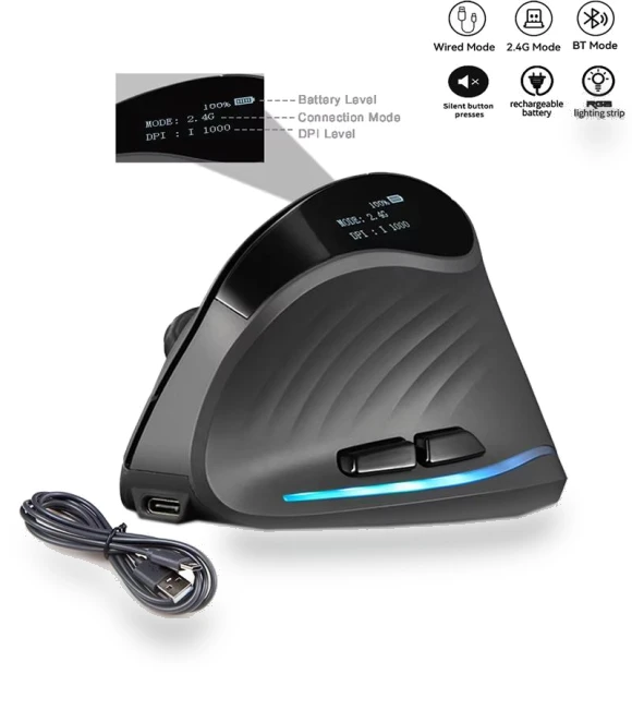 Ergonomic 2.4G Triple Mode Rechargeable Wireless Vertical Silent Mouse — Mouse Pads, SeenDa