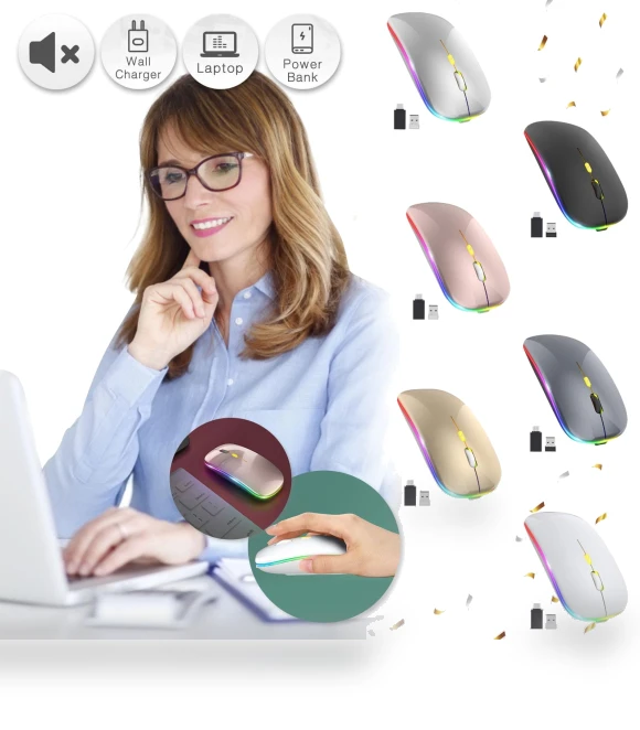 Ultra-thin Rechargeable Wireless LED Mouse — Mouse Pads, manyuoluo