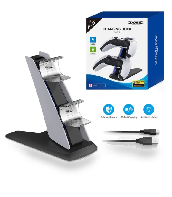 Wireless Charging Station for Two PS5 Controllers with Blue Backlight — Accessories, Gaming Bay