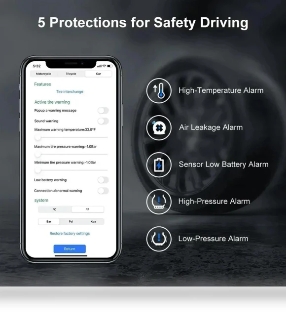 Bluetooth Motorcycle Tire Pressure Monitoring System — TPMS Sensor Replacements, JOHO - CarGear