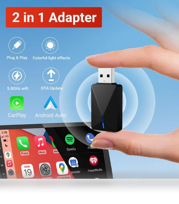 Mini Wired and Wireless CarPlay and Android Auto 2in1 AI Box — Car Accessories & Gadgets, ZoomSpark