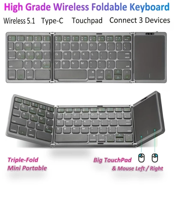 Portable Foldable Mini Wireless Keyboard with Touchpad — Keyboards, ZEKS