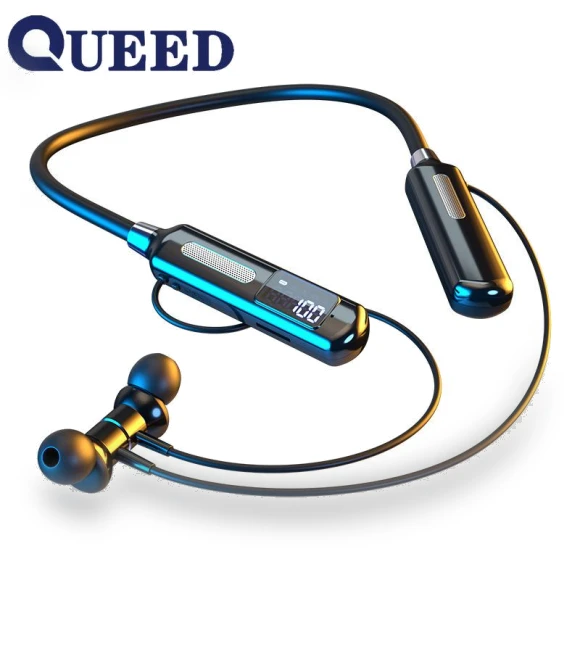 Smart Neckband Headphones with Digital Display — Wearable Accessories, QUEED